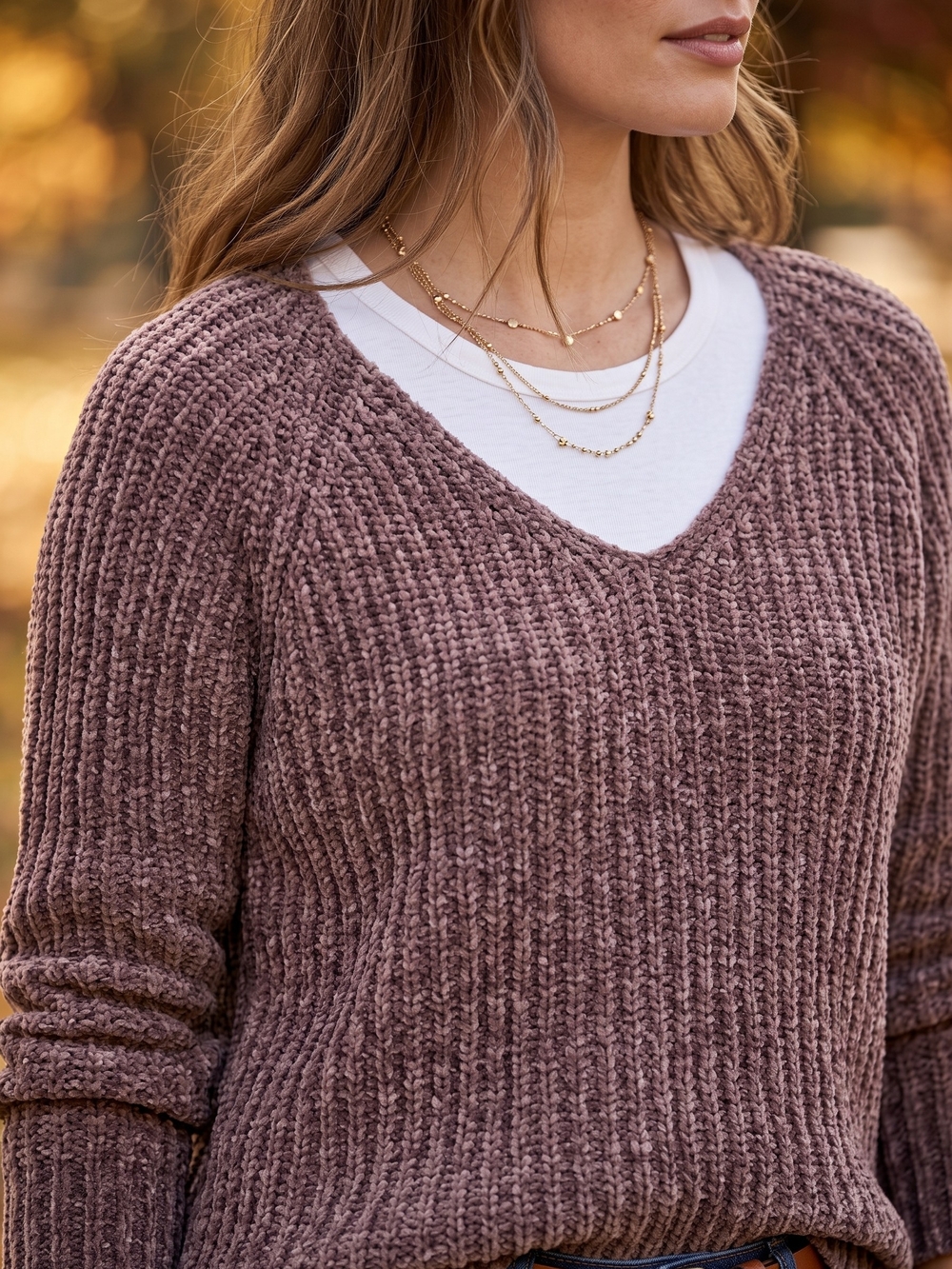 Lucky Brand Chenille V-Neck Sweater Chunky Knit Boho Cabincore Fall Slouchy